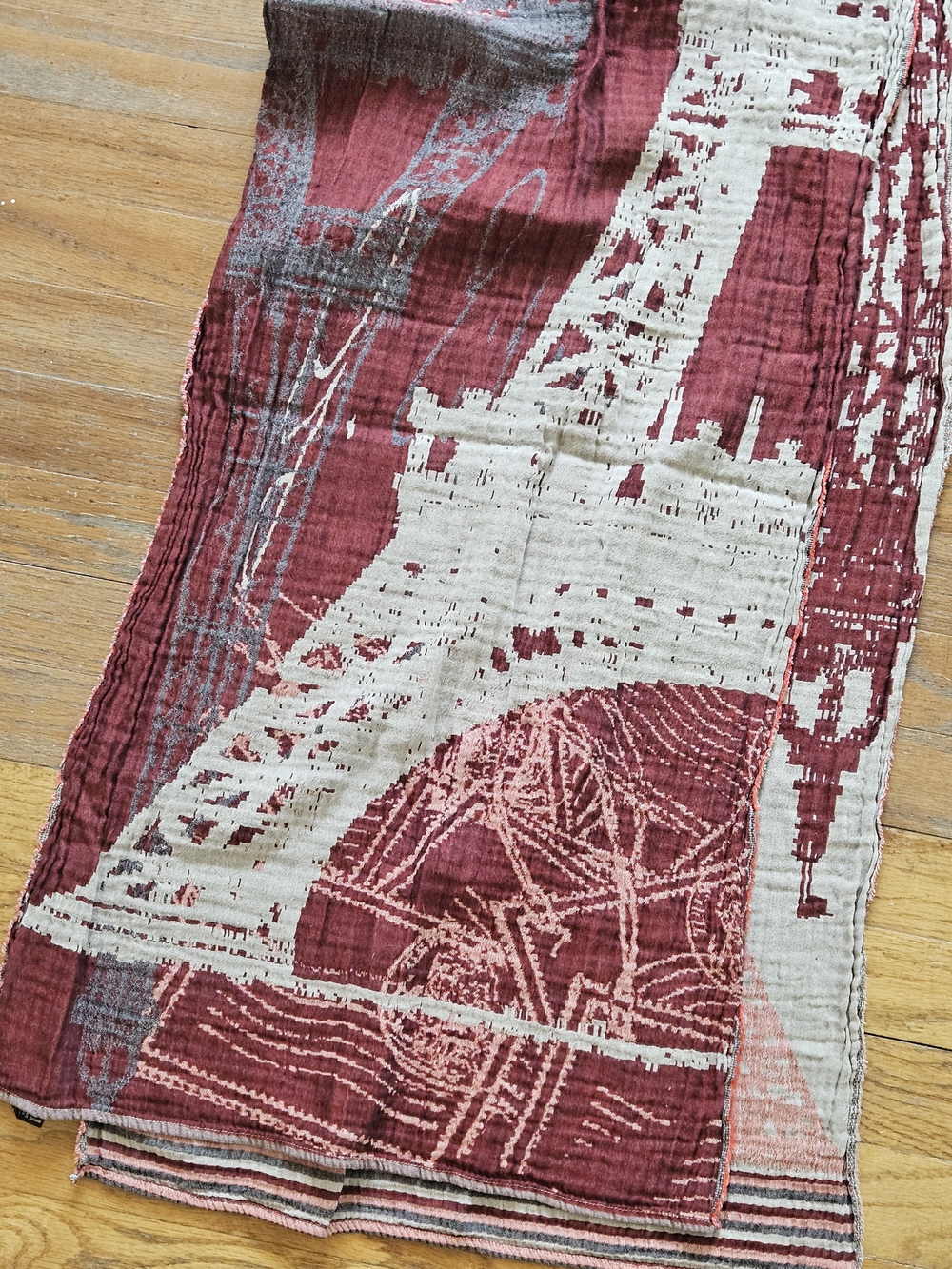 Eiffel Tower Print Burgundy Scarf - Picture 3 of 12